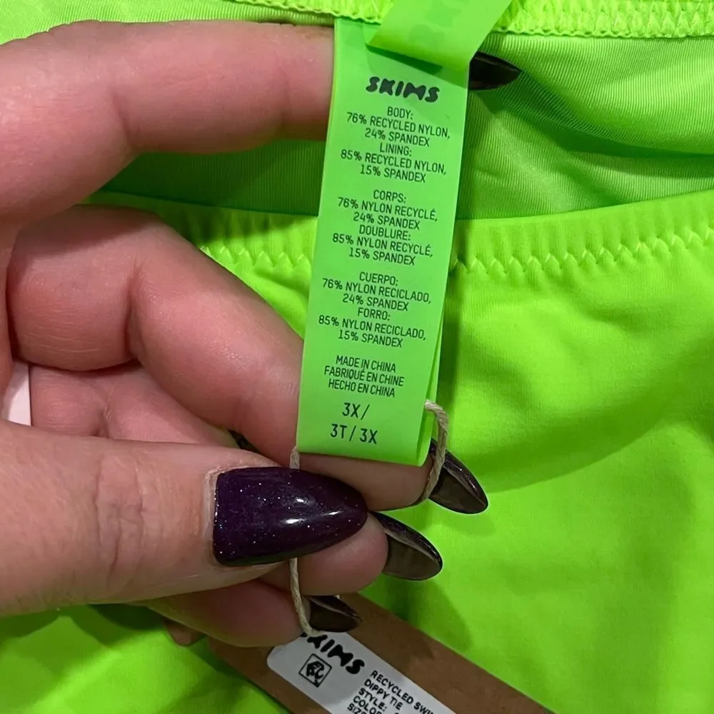 NWT Skims Recycled Swim Dipped Tie Bottoms Bikini Swimwear Lined Neon Green 3X
